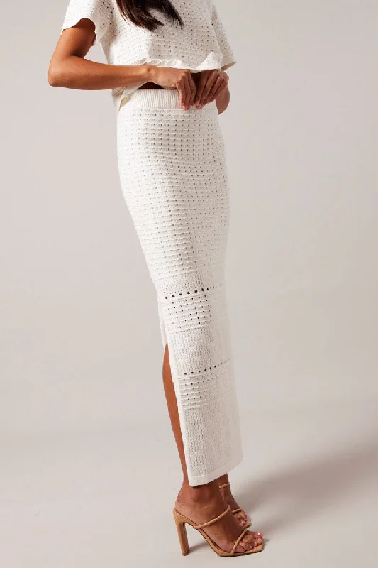 Camouflage edgy skirt-White Knit Skirt Crochet High Rise