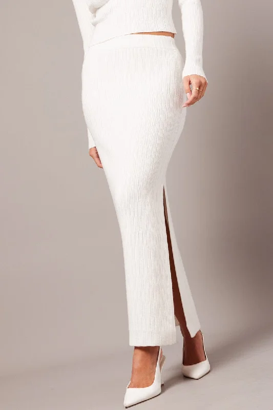 Yellow sunny skirt-White Knit Skirt High Rise