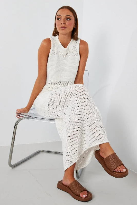 Sapphire deep skirt-White Knit Skirt Midi Crochet