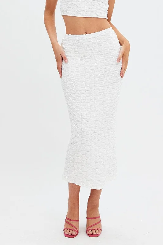 Quilted cozy skirt-White Maxi Skirt High Rise Bodycon Textured Jersey